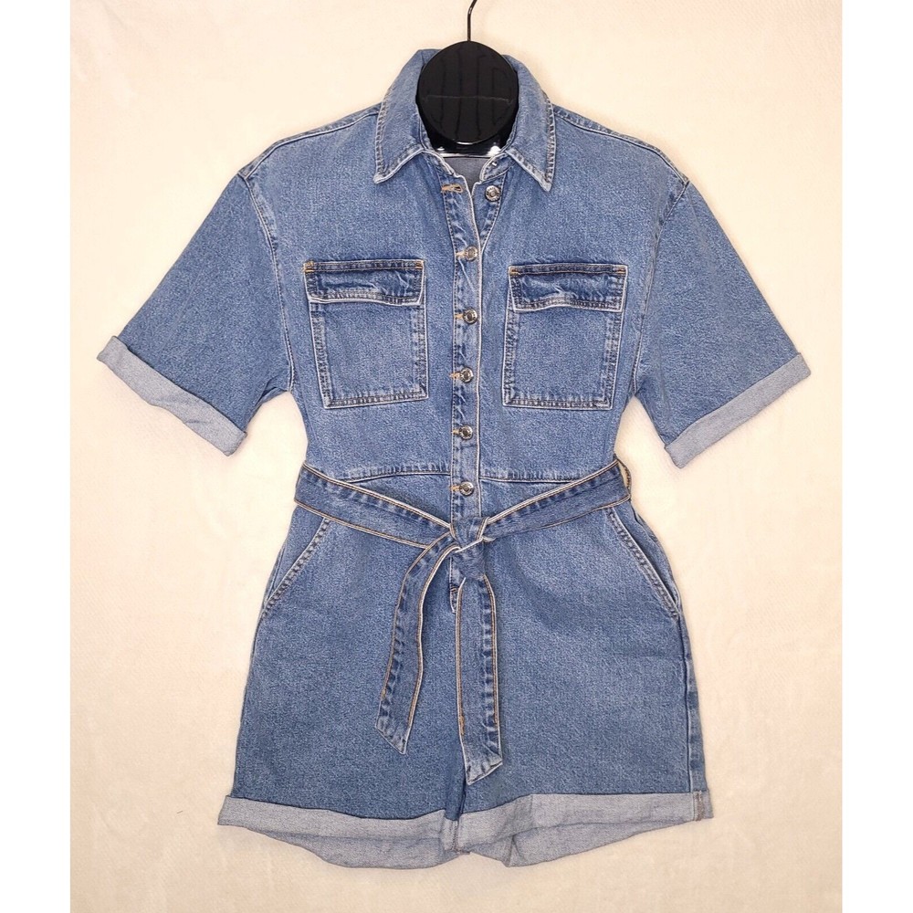 Topshop Denim Button Down Romper Womens Size 6 US Blue Shorts Romper Jumpsuit